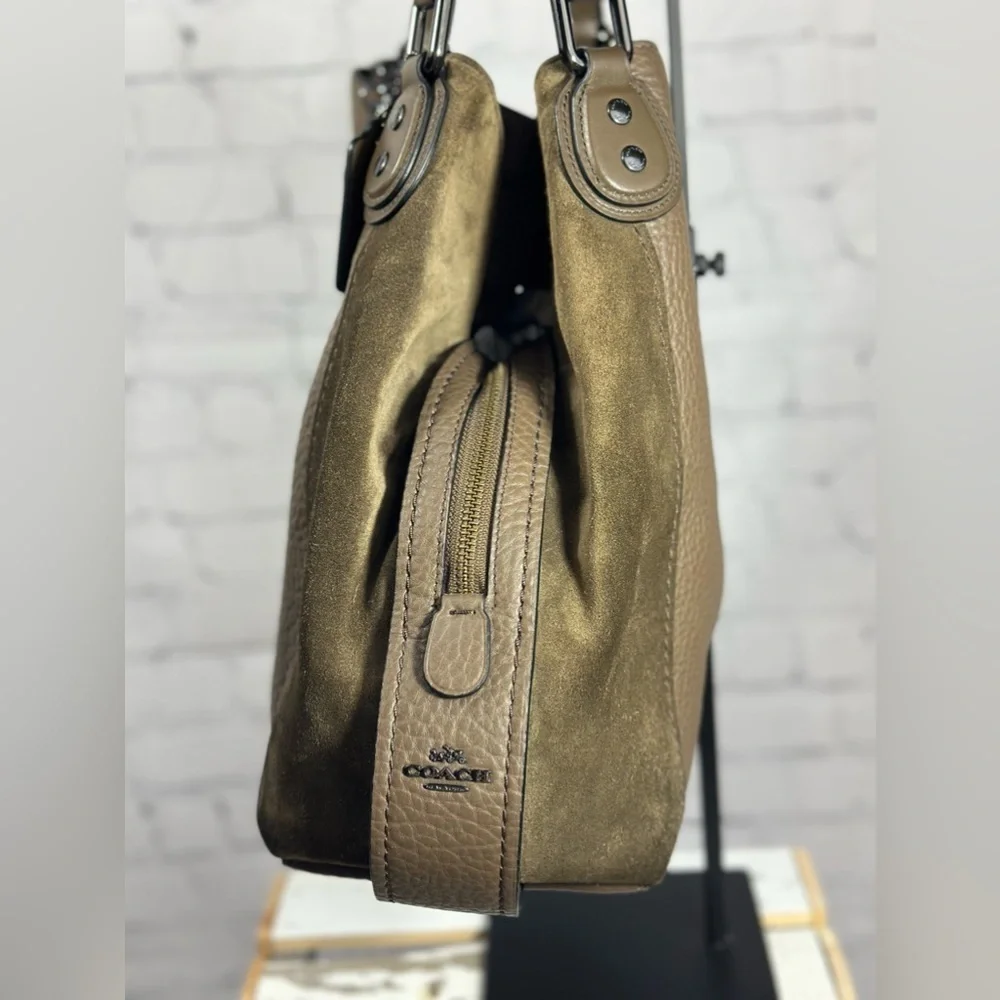 Coach Edie 42 Mixed Leather and Suede Hobo, Fatigue